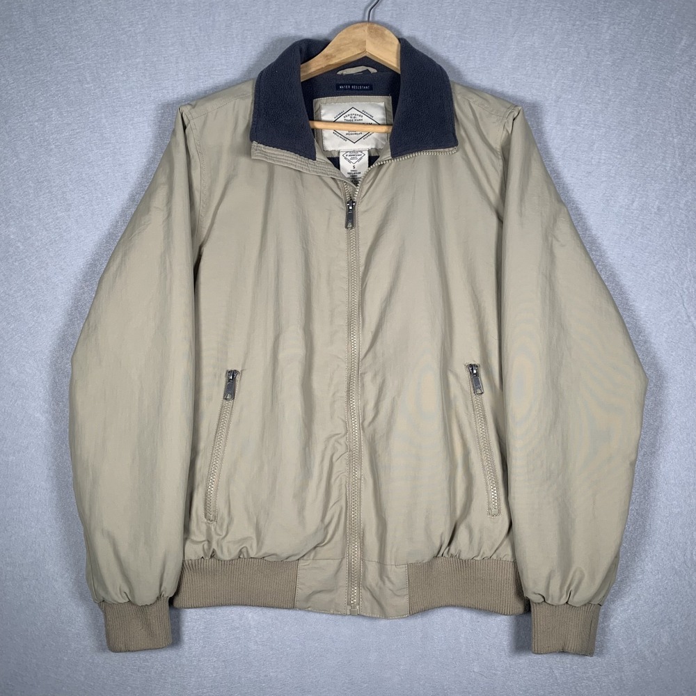 St Johns Bay Bomber Jacket Mens S Tan Fleece Lined Water Resistant Full Zip